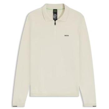 BOSS GREEN Strickpullover mit Reißverschluss und tonigem Logo