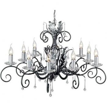 Netlighting Amarilli 10 Light Chandelier Black, Silver Floral Leaves Design, E14