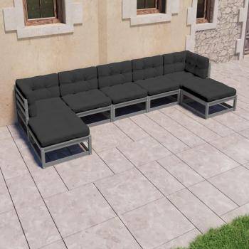 VidaXL 7‑Component Gray Pine Patio Cushion Set