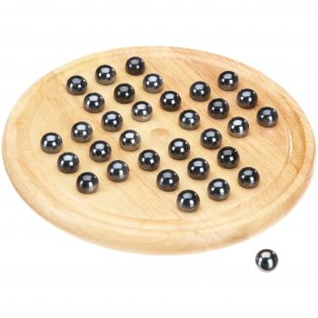 Philos Wooden Solitaire Game with Black Stones
