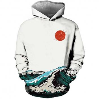 3D Digitaldruck Sweatshirt Streetwear Wintermantel Lose Japanische Meeresmondmalerei für Männer