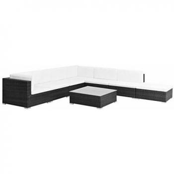 VidaXL Garten-Lounge-Set Schwarzes Poly Rattan mit 8 Teilen und Auflagen