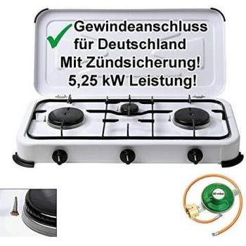 Outwell Gaskocher 3-flammig mit Zündsicherung und Gasdruckregler 50mbar