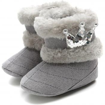 Bottes mi-mollet en fourrure douce avec couronne chauffante, pour bébés filles 3M-18M