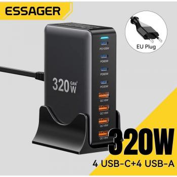 Essager TurboCharge 320W – 8 porte USB‑C PD, compatibile iPhone/Xiaomi/Windows