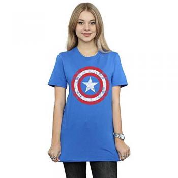 Marvel Comic Icon – Blue Captain America Boyfriend T-Shirt, Size L