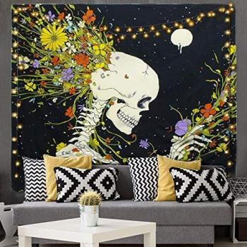 Kuchisity Meditation Skull Tapestry for Room Decor