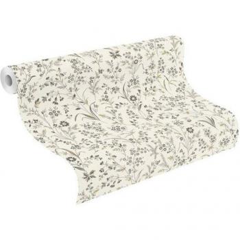 Papier peint intissé motifs floraux noir et blanc 53 x 1005 cm