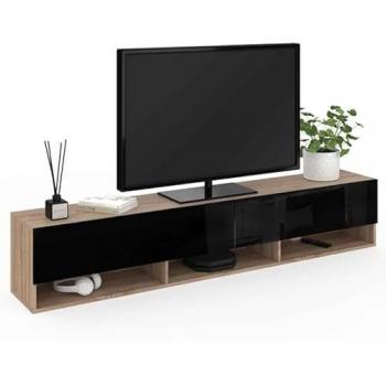 Armario TV 180cm Elio Montado en Pared, Negro y Madera