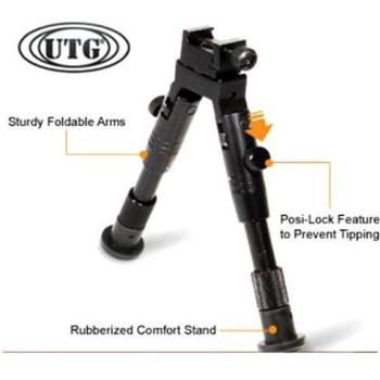Leapers UTG Shooter's SWAT Bipod, Adjustable Height, Rubberized Stand, 6.2in-6.7in Center Height, Black