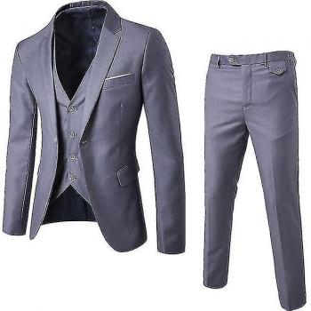 Blazer Pantalon Gilet Costume Homme Décontracté 3 pièces Gris A XXL