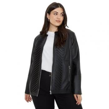 Curve Black Faux Leather Pleat Detail Jacket