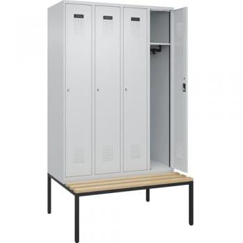 Caisse Vestiaire Evolo Plus 4 niveaux, banc intégré, dimensions 1.20 m × 0.82 m × 2.12 m