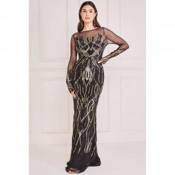 Golden Blaze Long Sleeve Sequin Maxi