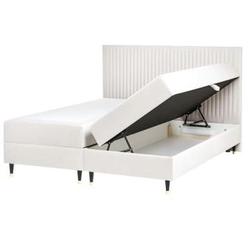 Letto matrimoniale 180x200 cm velluto bianco sporco con contenitore sotto le gambe