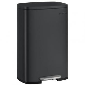 SONGMICS 50L Kitchen Trash Can, Soft Close Pedal Bin, Steel, Black
