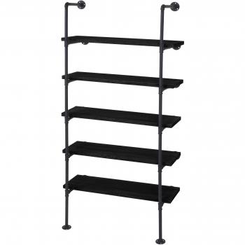 Libreria multiuso HWC‑C45 (metallo + legno) – 5 livelli, 28×80×165 cm, grigio scuro