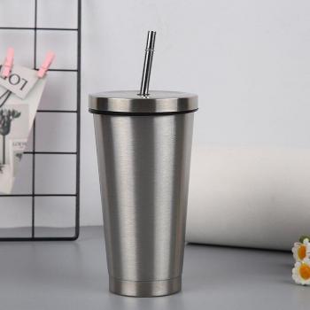 Taza de Café 16 oz en Acero Inoxidable 304 con Pajita Reutilizable