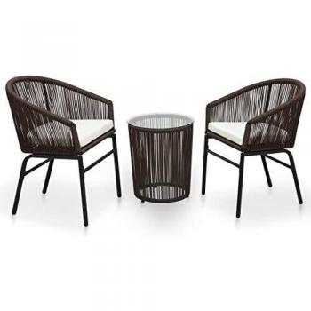 Set Bistrot 3 Pezzi con Cuscini in Polyrattan Marrone