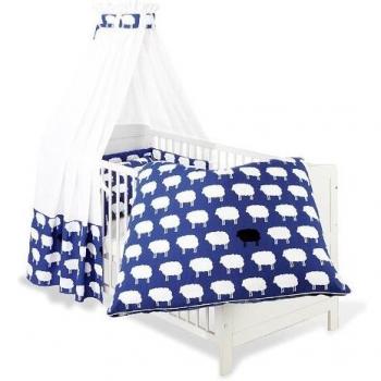 Pinolino 60522-1 „Happy Sheep“ Kinderbett‑Packung Blau, 4‑teilig