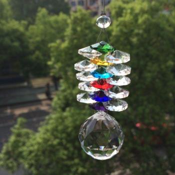 Pendentif chandelier en verre 260 mm – Suncatcher facettes et perles