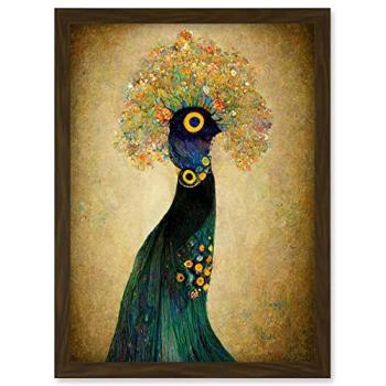 Emerald Peacock Splendor – Klimt Style A4 Framed Wall Art