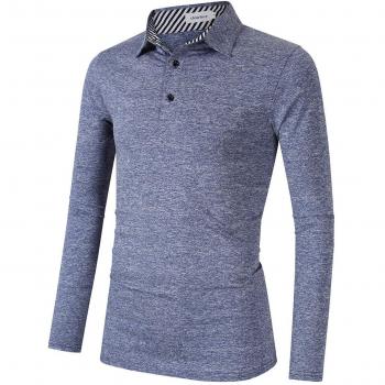 Clearlove Men's Casual Long-Sleeved Golf Polo (Blue, M)