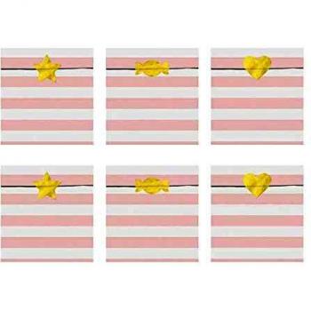 Kadosa Set 6 Sacchetti di Carta Porta Dolcetti Flower Party Bianchi Righe Rosa con 6 Adesivi Oro Inclusi per Festa di Compleanno
