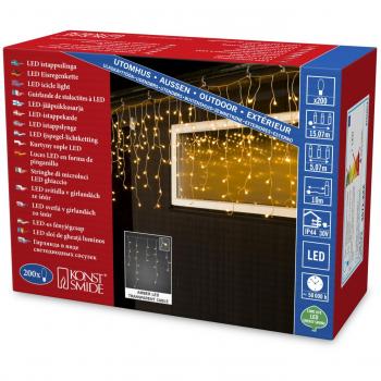 LED Eisregenvorhang, weiße Globes, 200 bernsteinfarbene Dioden