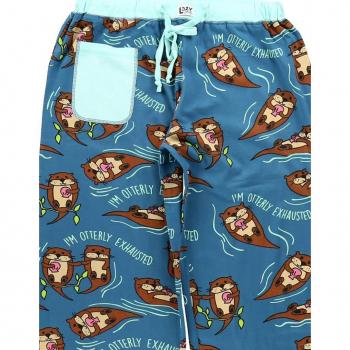 Ozzies “Otterly Exhausted” Schlafanzug in Blau – Baumwolle, Damen, XS (Lazy One WPP370)
