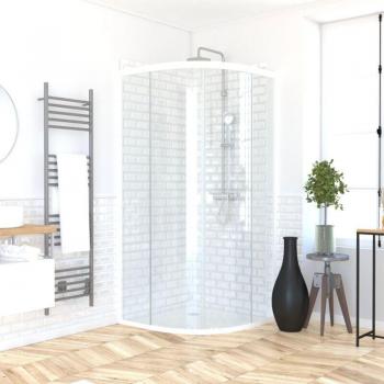 Porte de douche coulissante AURLANE blanc, 89-90×190 cm + receveur WHITY ROUND SLIDE