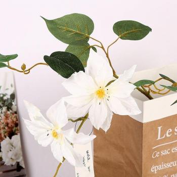 Clematis Silk Flower Branch with 3 Heads for Wedding and Home Use