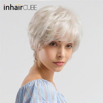 Courte Frange Moelleuse INHAIR Perruque Synthétique Grise Blanche