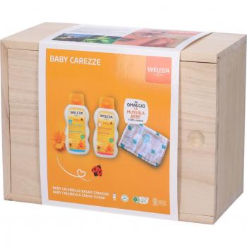 Kit Curativo Neonato Weleda con Calendula Bagno 200ml, Crema 200ml e Telo Muslin