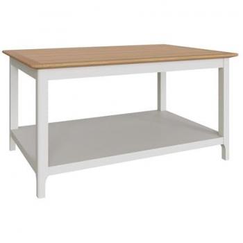 Stylish Oak Coffee Table with Cream Linen Top