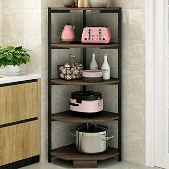 Regolo angolare 5 ripiani in alluminio e legno, 40×120 cm, stile nero