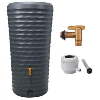 4rain Regentonne Jolie 230 l – Graugrün (Graphitgrau) – 2‑in‑1‑Komplettset mit Auslaufhahn & Fallrohranschluss