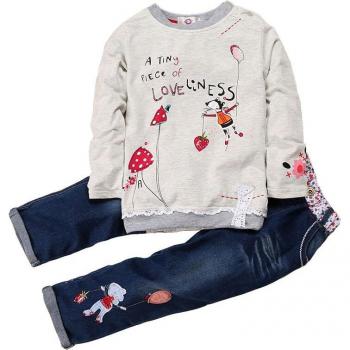 Conjunto de Ropa Vaquera para Niños, Tops de Algodón + Pantalones Florales, 2 Piezas, Manga Larga, 2 a 6 Años
