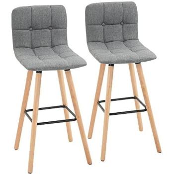 Sillas Altas Homcom: Juego de 2 Taburetes de Cocina con Respaldo Gris