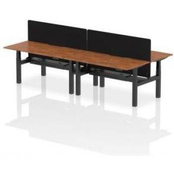 Air 4‑P Bench Desk, Height‑Adjustable, 1600×800mm – Walnut Scallop Finish