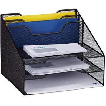 5-Compartment Letter Rack, Document Organizer, Mesh File Holder, Black