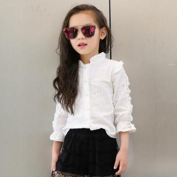 Camisa blanca de encaje para niñas, blusa de manga larga, tallas 6 a 12 JW2115