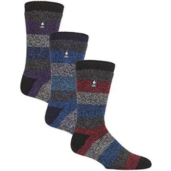 Heat Holders 3-Pack Men’s Insulated Winter Socks – Porto Design, Multi‑Colour, UK 6–8