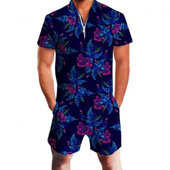 Herren Tropical Floral Onesie – Zipper-Anzug
