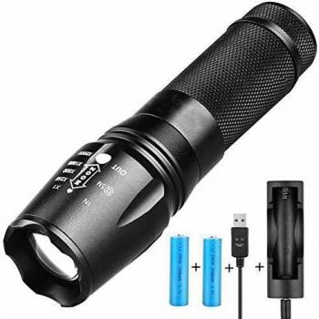 Torche LED 18650 pile rechargeable incluse