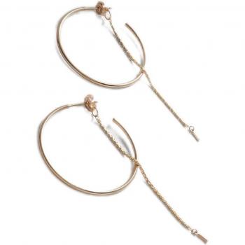 Ohrringe Damen K10 Hohl Hoop, Goldschleife mit Hängende Kette, Kokos‑Nische