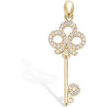 Pendentif « Clé Déesse » – Or blanc et doré – 35x12 mm