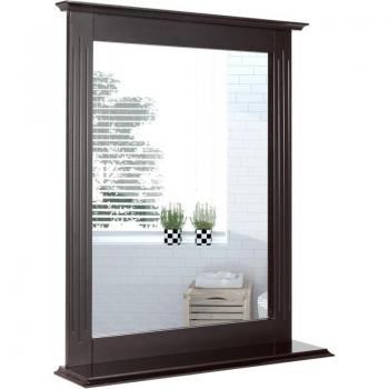 Miroir Mural en Bois Marron avec Étagère de Rangement