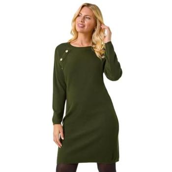 Roman Women's Small Khaki Buttoned Knit Dress, Size 16