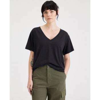 Dockers maglietta donna maniche corte nera collo a V